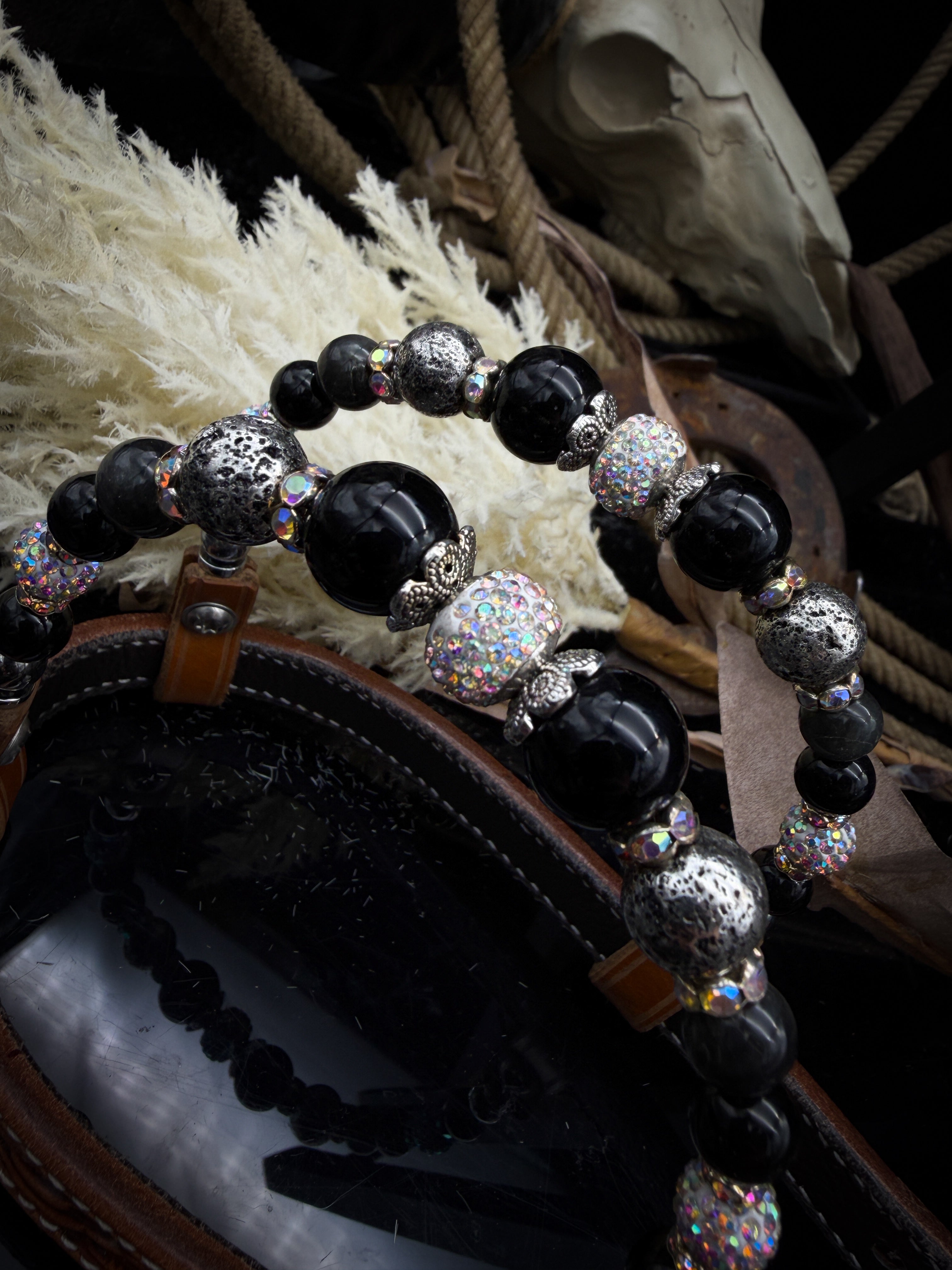 Premium | Labradorite & Onyx | Antique Russet Western Bridle