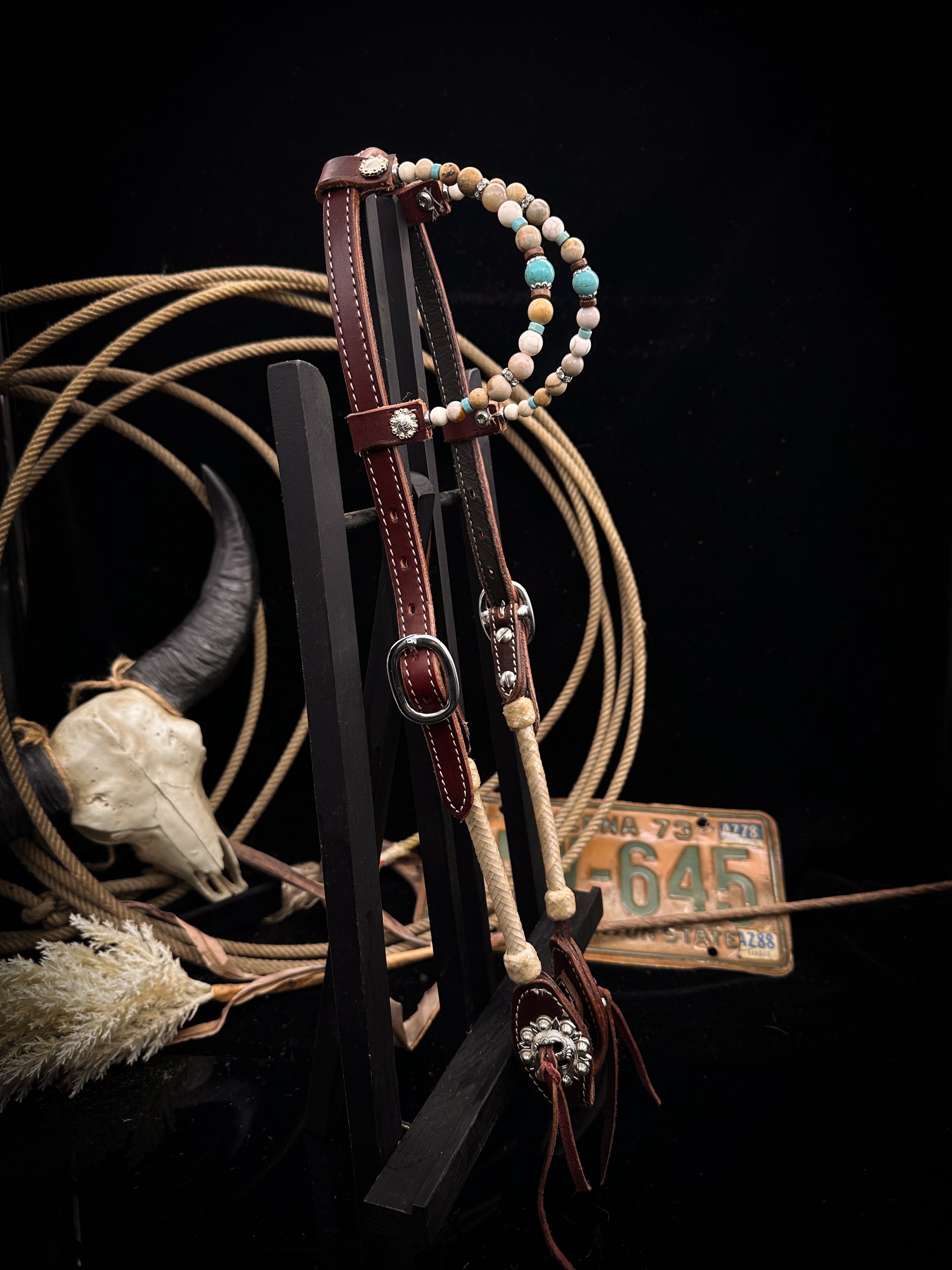Premium | Antique Chestnut Westernzaumzeug | Türkis