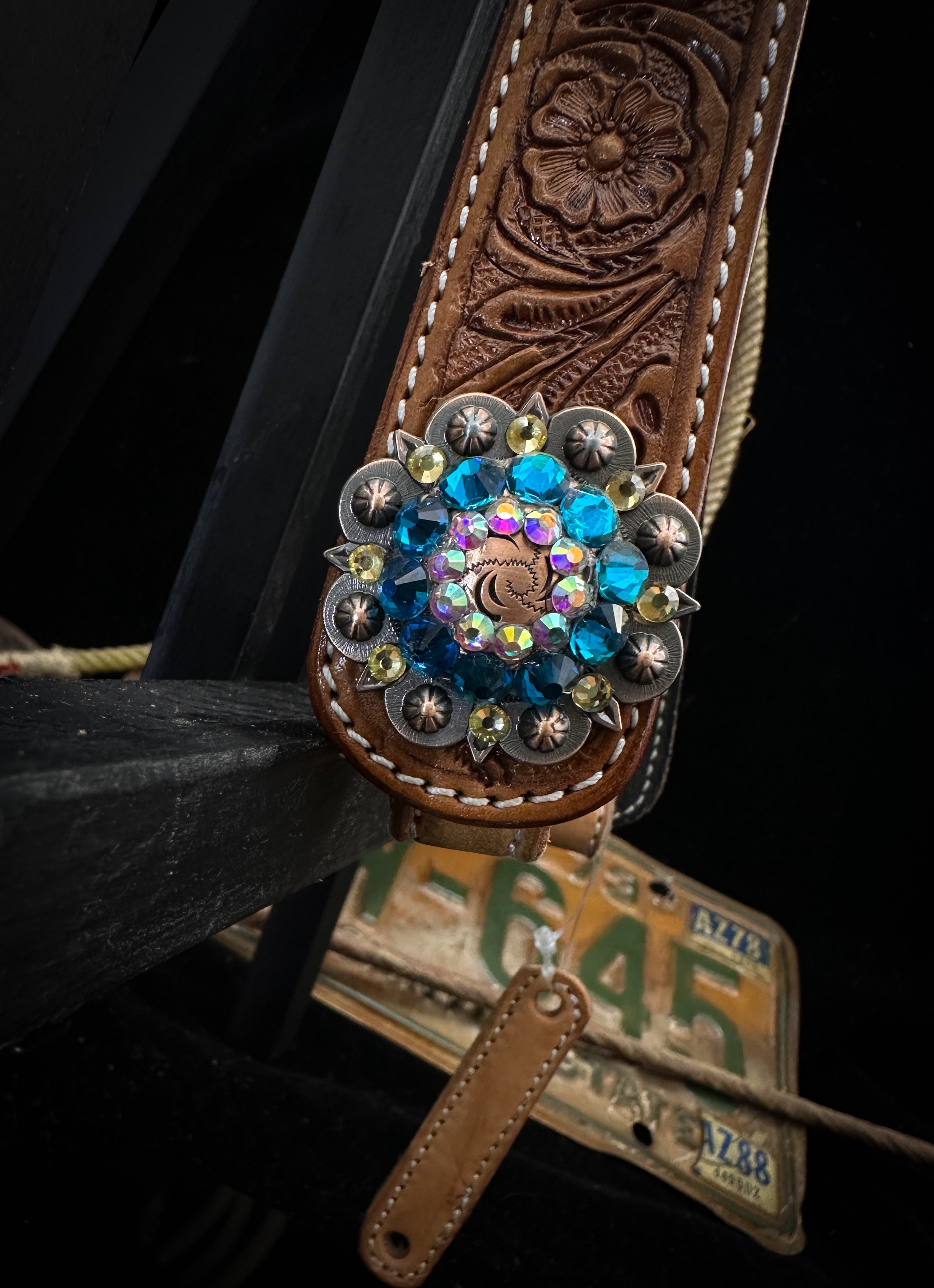 Premium | Perfect Turquoise &amp; Blue | Dark brown western bridle