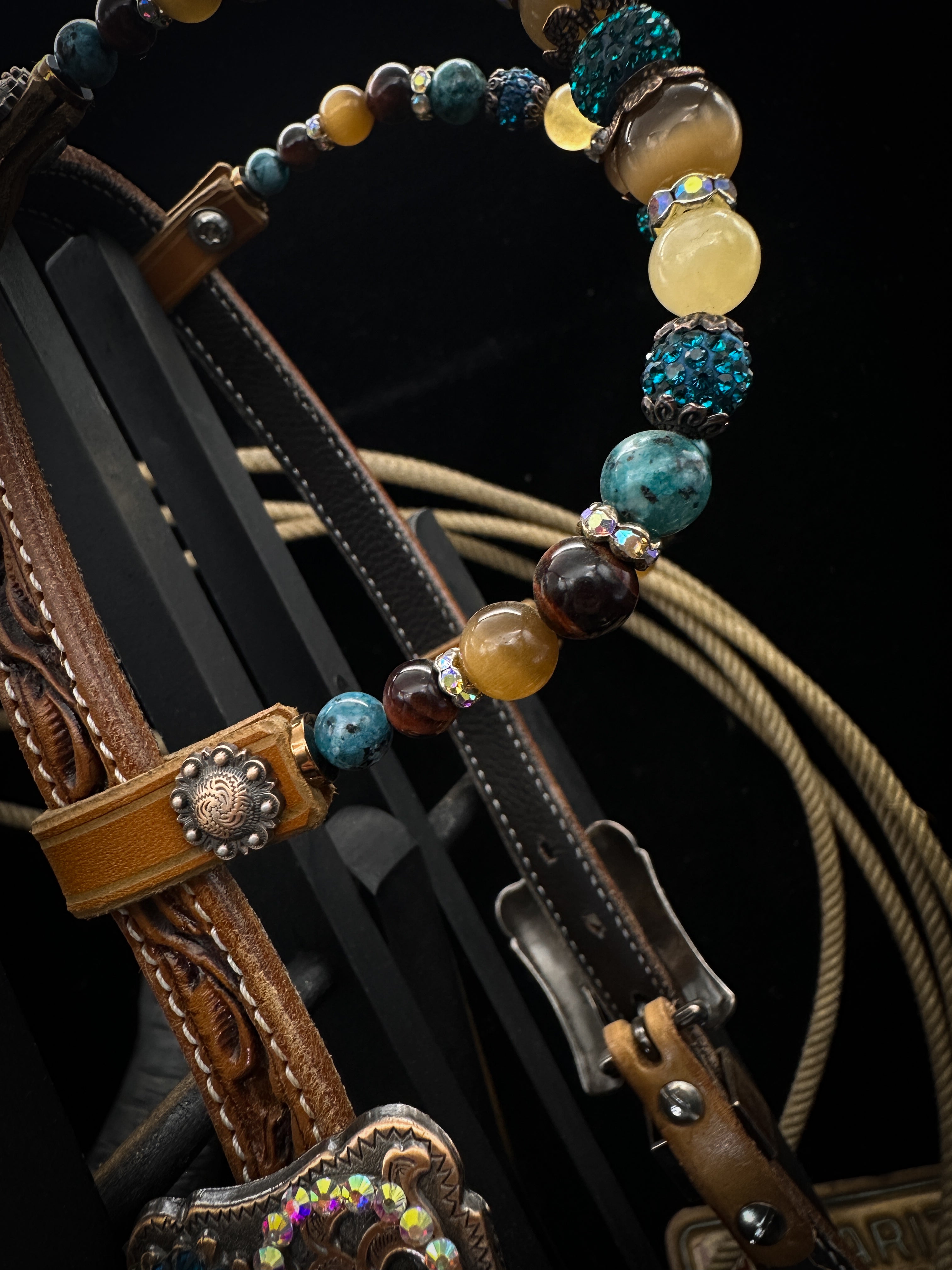 Premium | Perfect Turquoise &amp; Blue | Dark brown western bridle