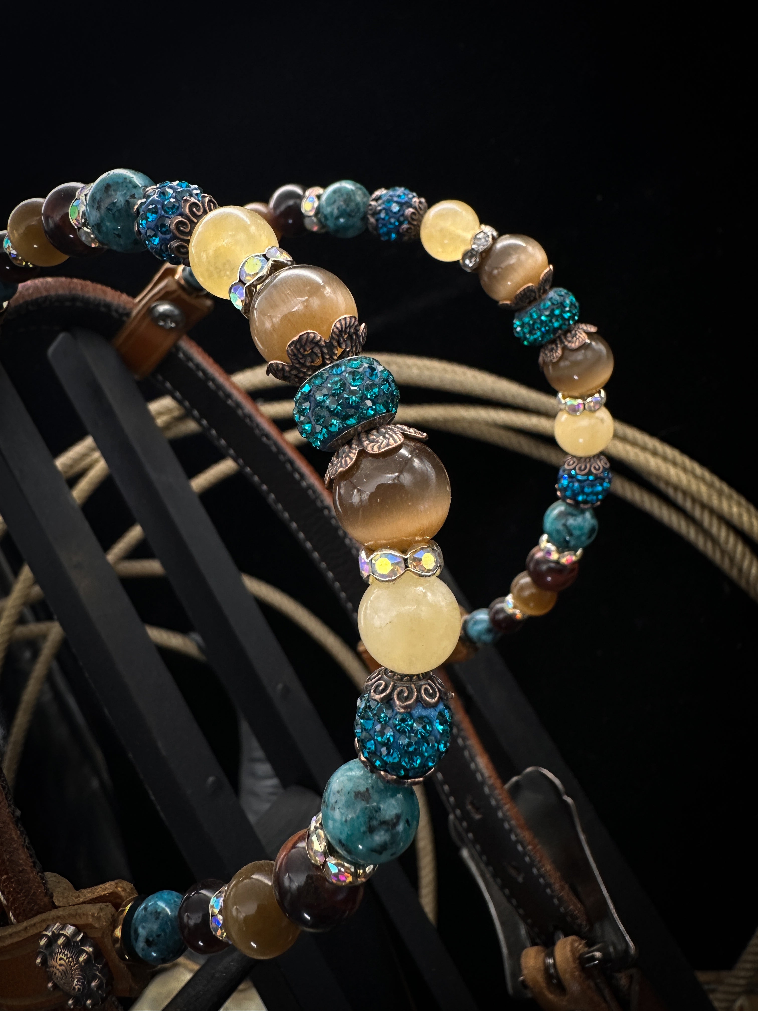 Premium | Perfect Turquoise &amp; Blue | Dark brown western bridle