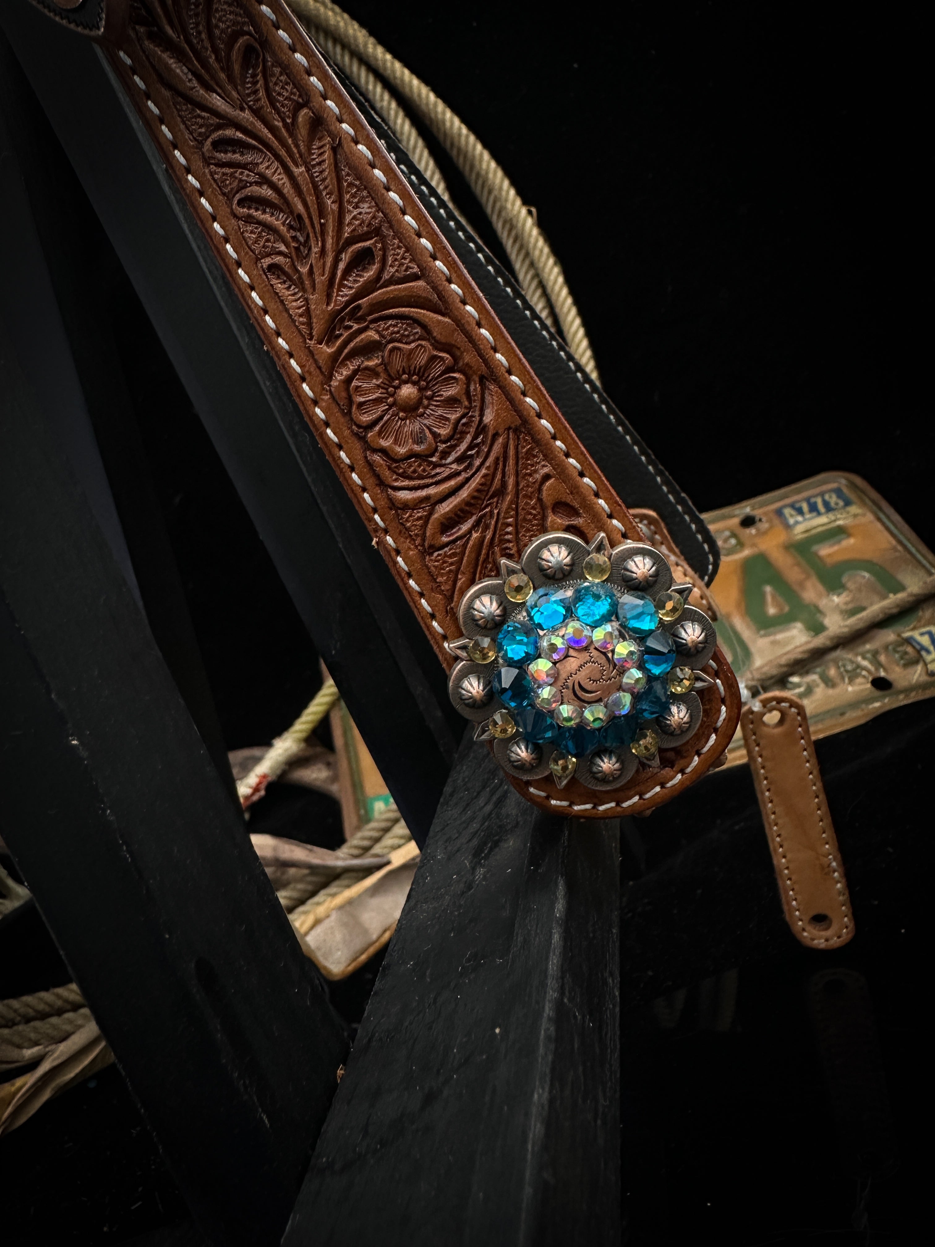 Premium | Perfect Turquoise &amp; Blue | Dark brown western bridle