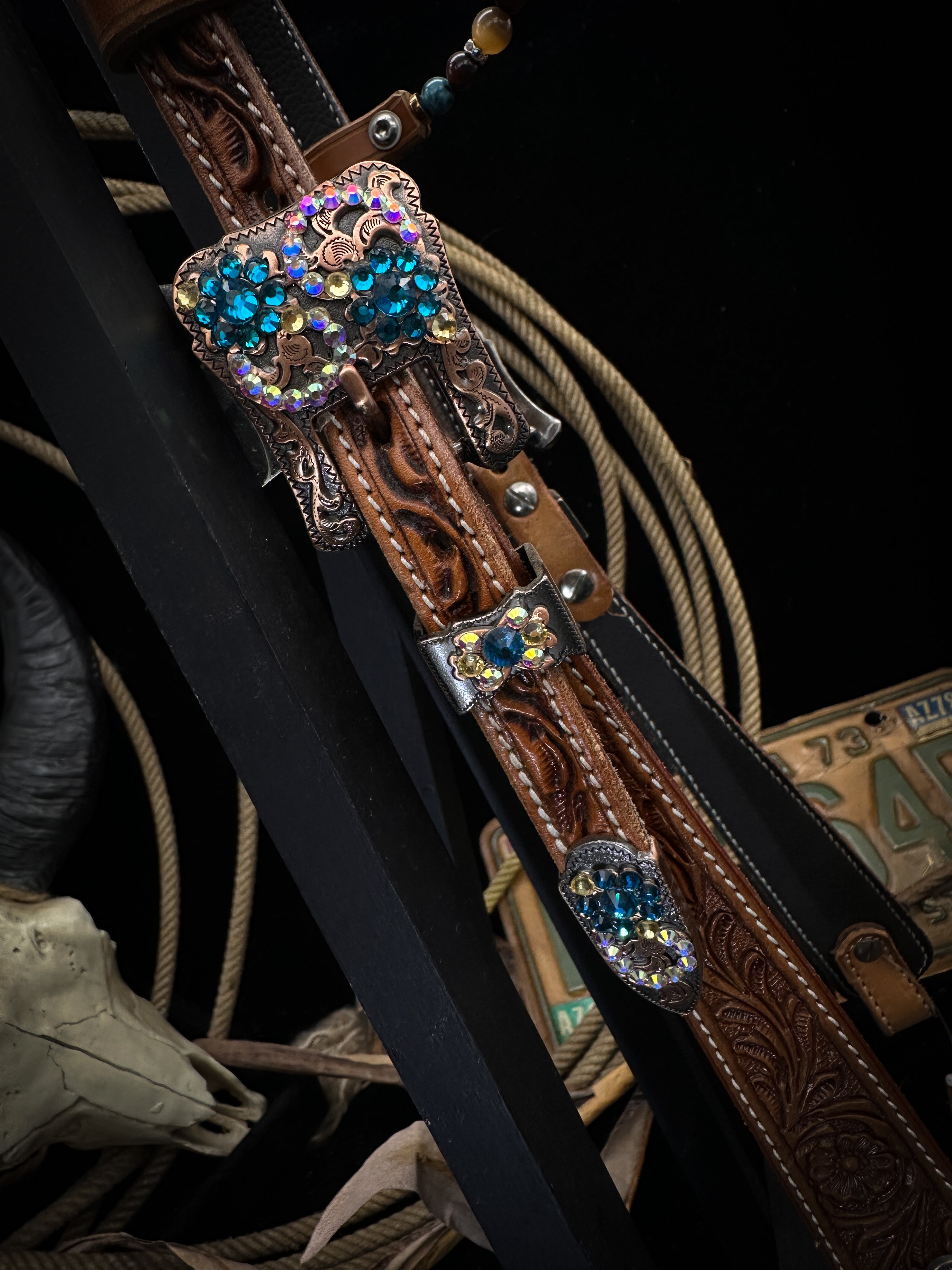 Premium | Perfect Turquoise &amp; Blue | Dark brown western bridle