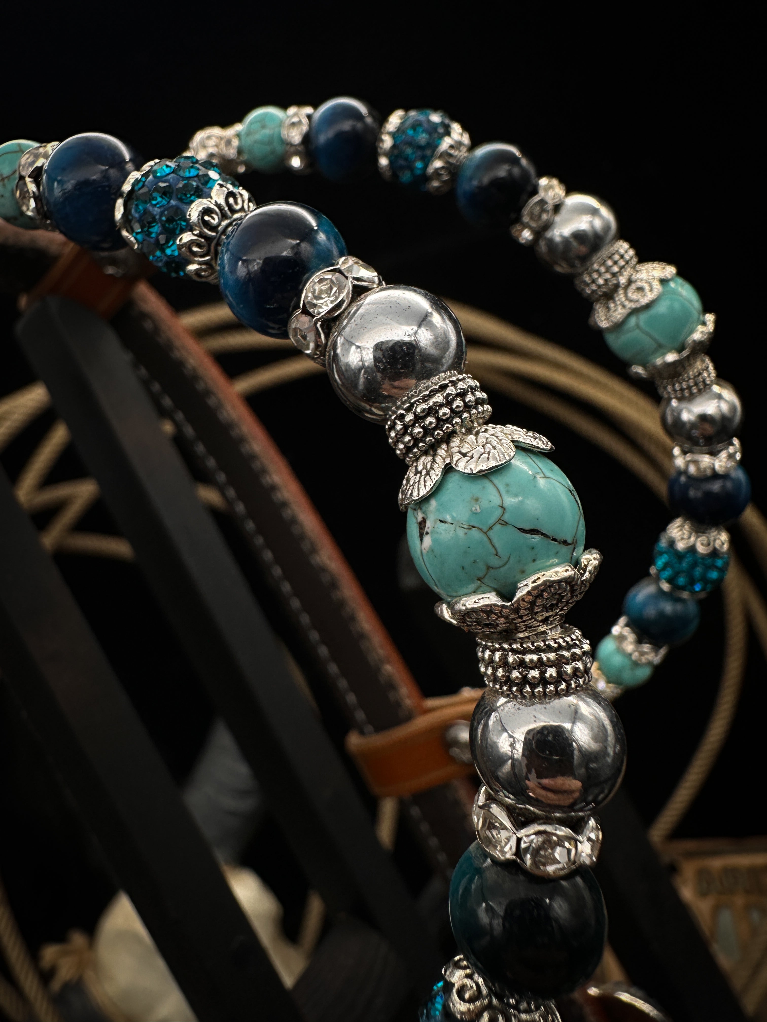 Premium | Chestnut flower tooled western bridle | Copper &amp; Blue