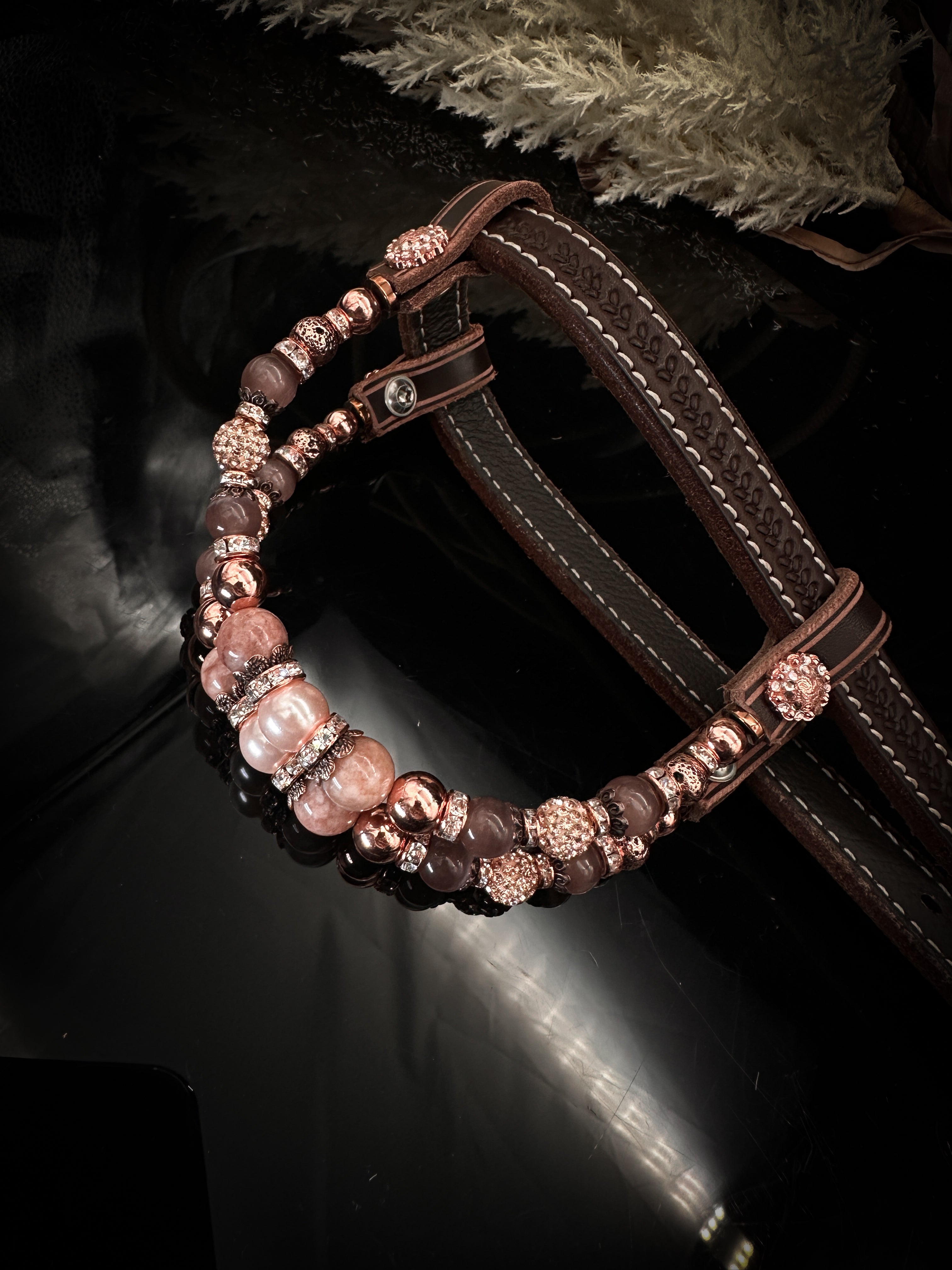 Premium | Western bridle | Silver Floral &amp; White Moon