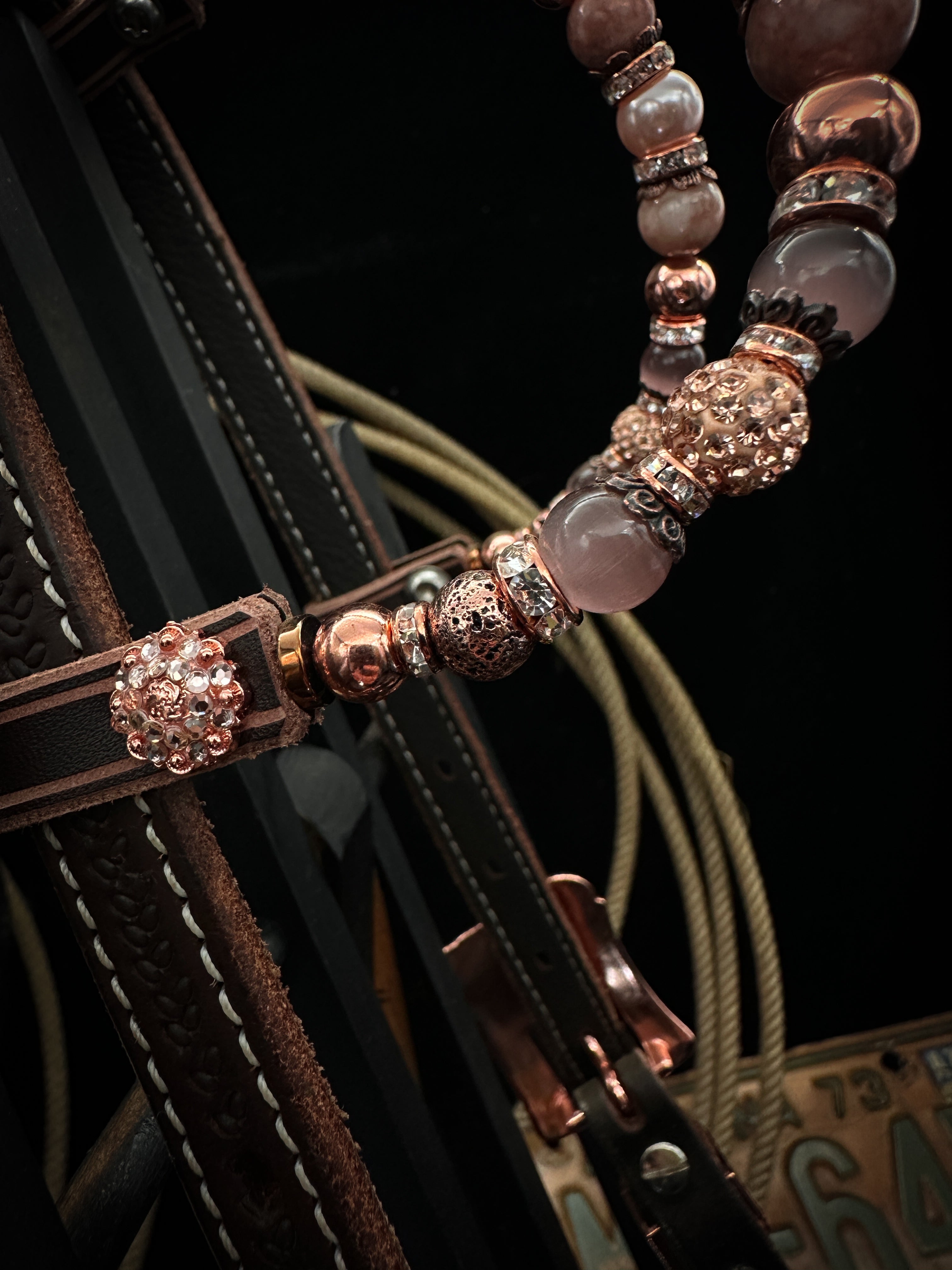 Premium | Western bridle | Silver Floral &amp; White Moon