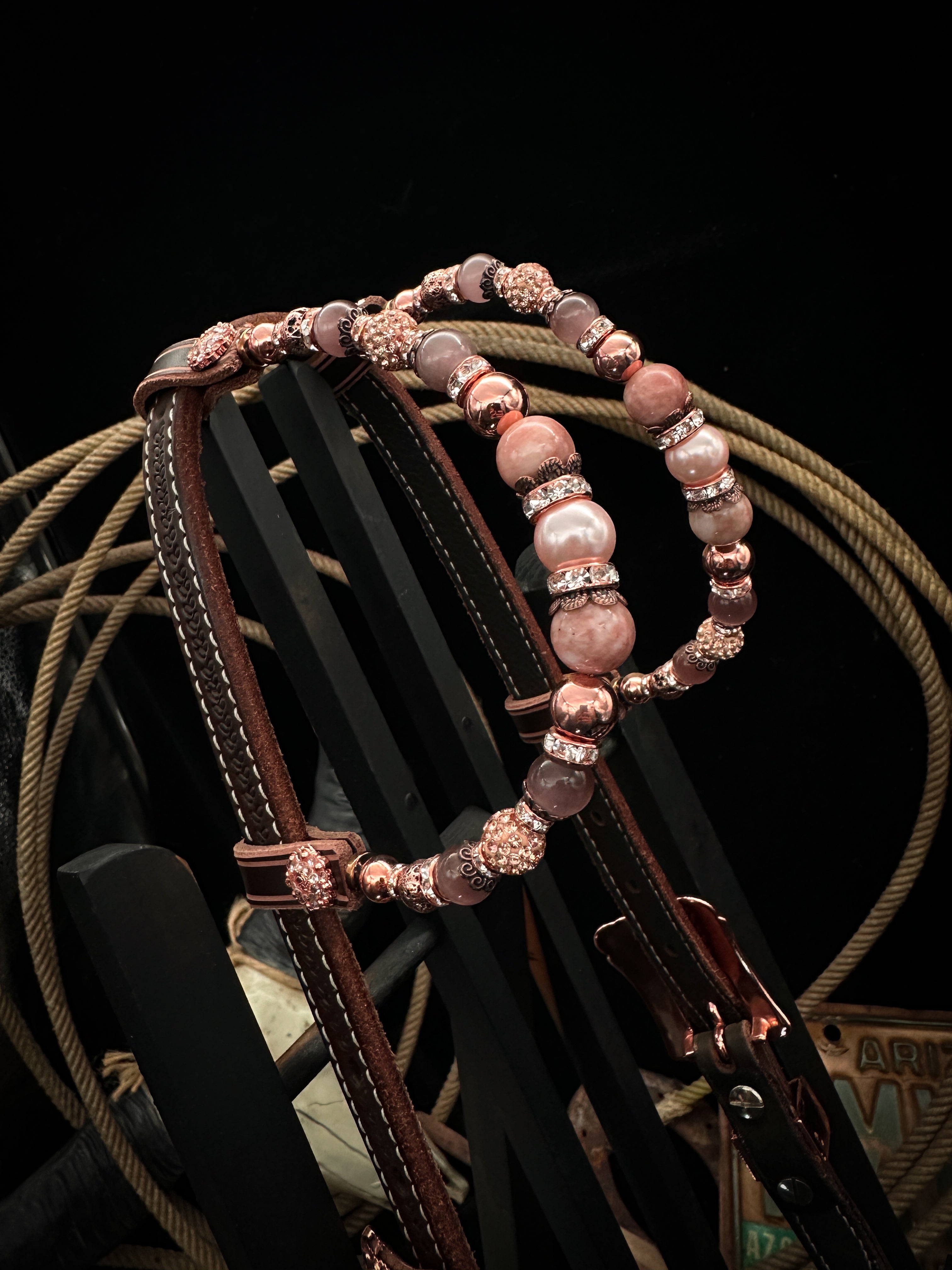 Premium | Western bridle | Silver Floral &amp; White Moon