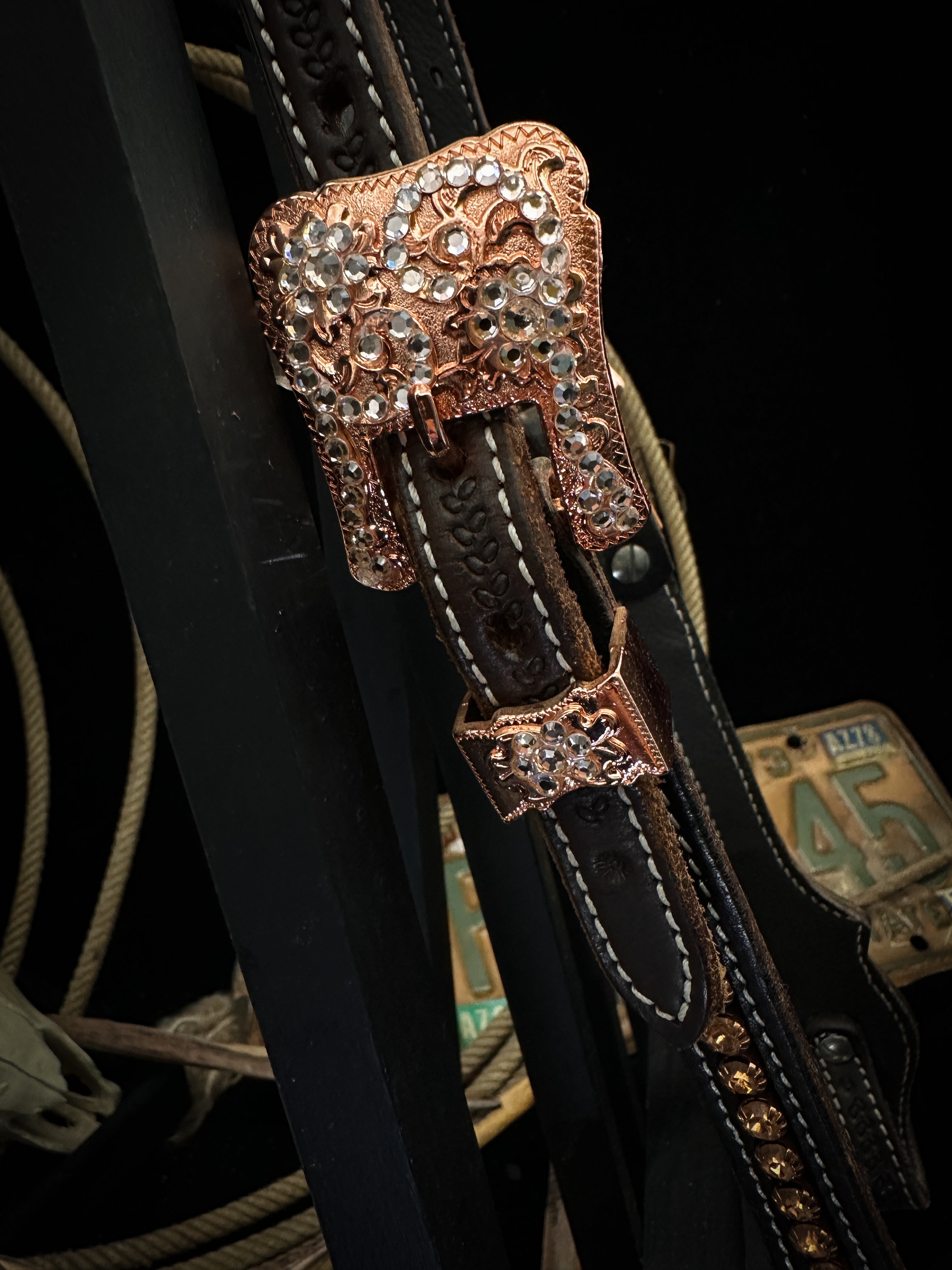 Premium | Western bridle | Silver Floral &amp; White Moon